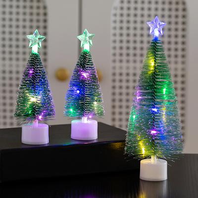 Mini Albero di Natale Simulato con Aghi di Pino Bianco Decorazioni Natalizie Luci Notturne Luminose a Sette Colori Ornamenti da Tavolo