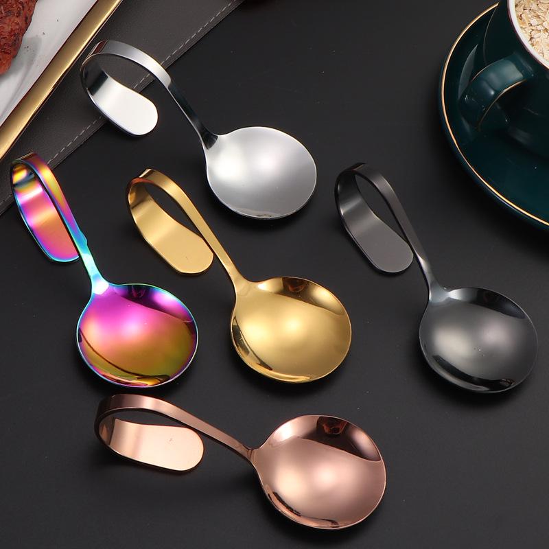 Stainless Steel 1010 Seafood Buffet Spoon with Vertical Curved Handle, Customizable Logo