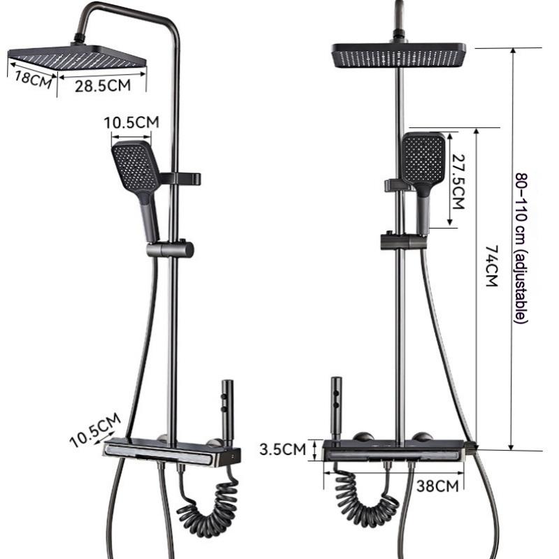 Luxury Bathroom Shower System Shower Faucet Full Set with Light Piano Key Smart Temperature Digital Display Hot Cold Mixer