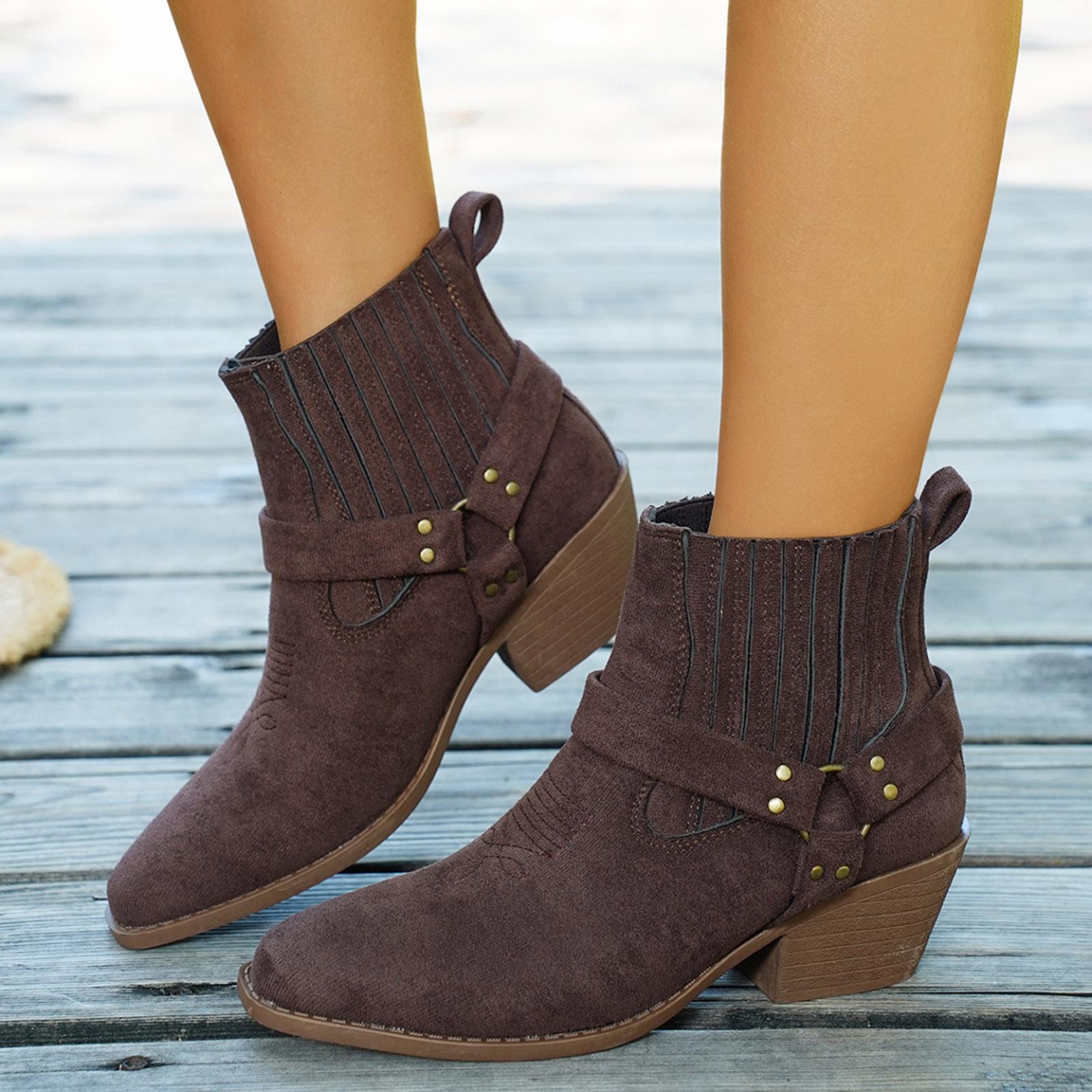 

Women s Pointed Toe Fashion Mid Heel Chunky Heel Short Boot With Ankle Boot Boots for Women with Fringe 36 коричневий