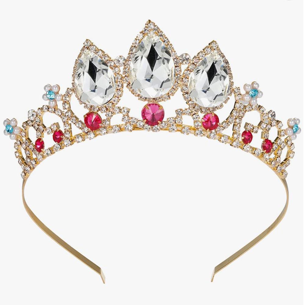 Rhinestone Crown Hair Accessory for Girls - Teardrop Design Headband Clip