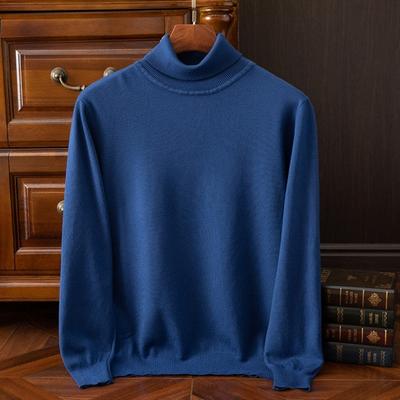 Fall Winter Men Sweater High Collar Knit Thick Elastic Long Sleeves Warm Solid Color Bottoming Knitwear Loose Daily Wear Business Sweater
