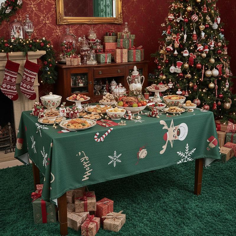 American Tablecloth Christmas Theme Table Cloth Printed Christmas Green Tablecloth Holiday Decorative Tablecloth Manufacturer