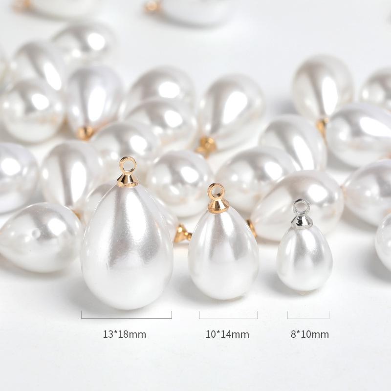 High-Gloss Gold Teardrop Pendant Necklace with ABS Imitation Pearl Beads