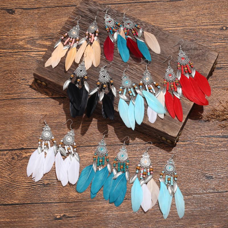 Boho-Feder-Quastenohrringe - Ethnischer Yunnan-Tourismus-Bestseller