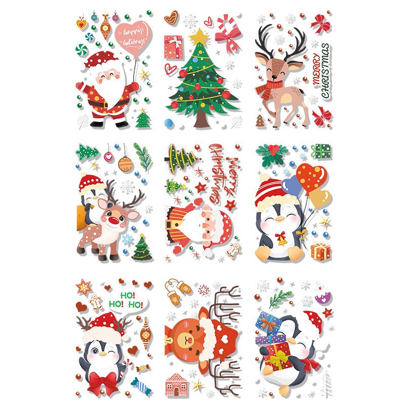 Santa Claus Tree Decoration, Snowflake Penguin Electrostatic Sticker, Atmosphere Scene, Glass Door and Window Display Stickers