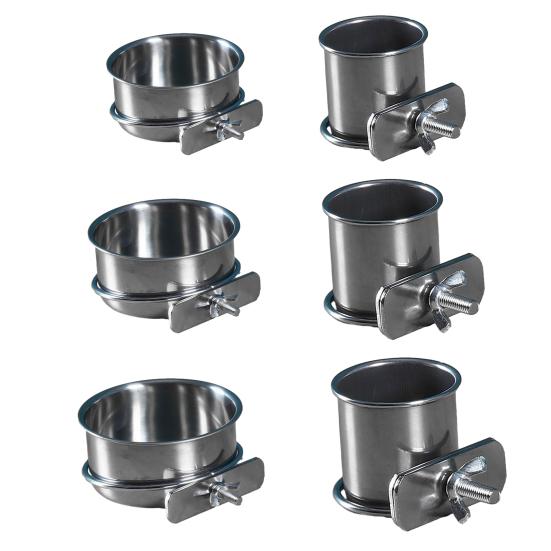 Bird Feeding Bowl Stainless Steel Cup with Clamp Parrot Feeder Birdcage Feeder Food Water Dish Pet