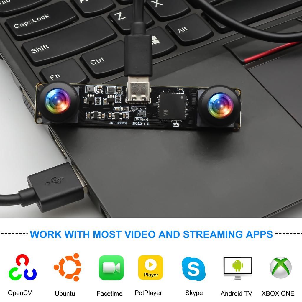 ELP 3D Stereo USB 1080P 60fps Fisheye Lens Dual 4MP VR Plug and Face QR Code Industrial Camera, High-Speed Webcam, 180-Degree Synchronization, Lens,