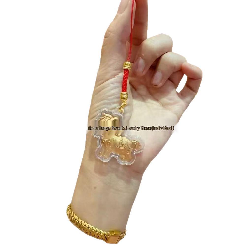2026 Year of the Horse Solid Gold Cartoon Pony Keychain with Red Cord – New Year Gift.