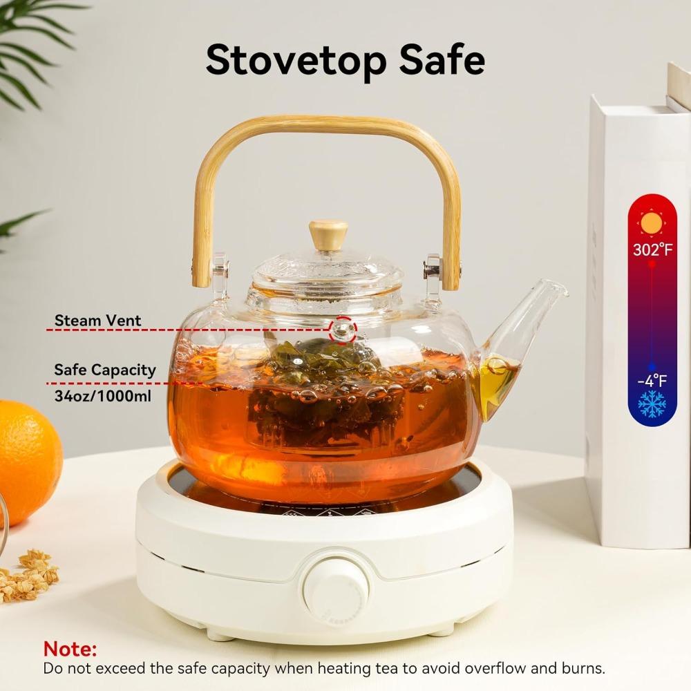 1PCS Glass Teapot with Infuser Borosilicate Tea Cooking Maker Stovetop Safe for Loose Leaf Herbal Tea for Home Travel Outdoor