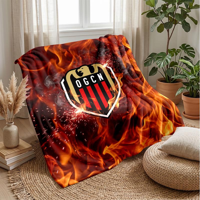 OGC Nice FC Weiche Flanell-Fleece-Decke Leichte Gemütliche Warme Überwurfdecke für Sofa Bett Heimdekoration