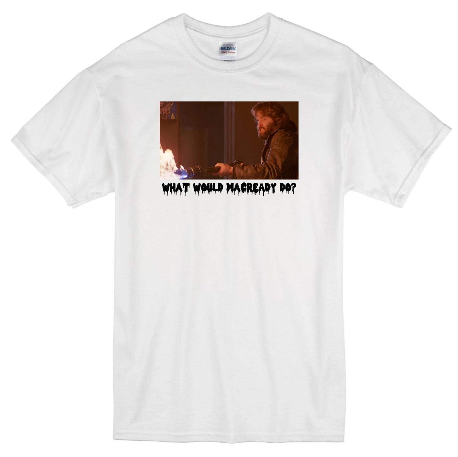 MACREADY WWD? THE THING MONSTER MOVIE KURT RUSSELL 1982 RETRO WHITE T-shirt 3XL