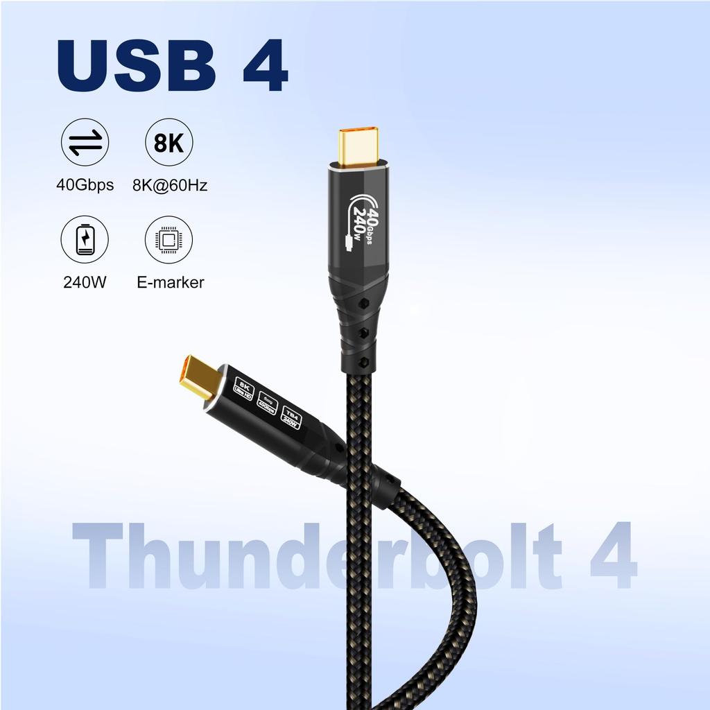 ZIKNYDO USB 4 To Thunderbolt 4 40Gbps Data Video 240W Charging Thunderbolt iPhone 16 eGPU Compatible Cable, 1m, USB-C Cable, USB-C & USB-C 8K/4K