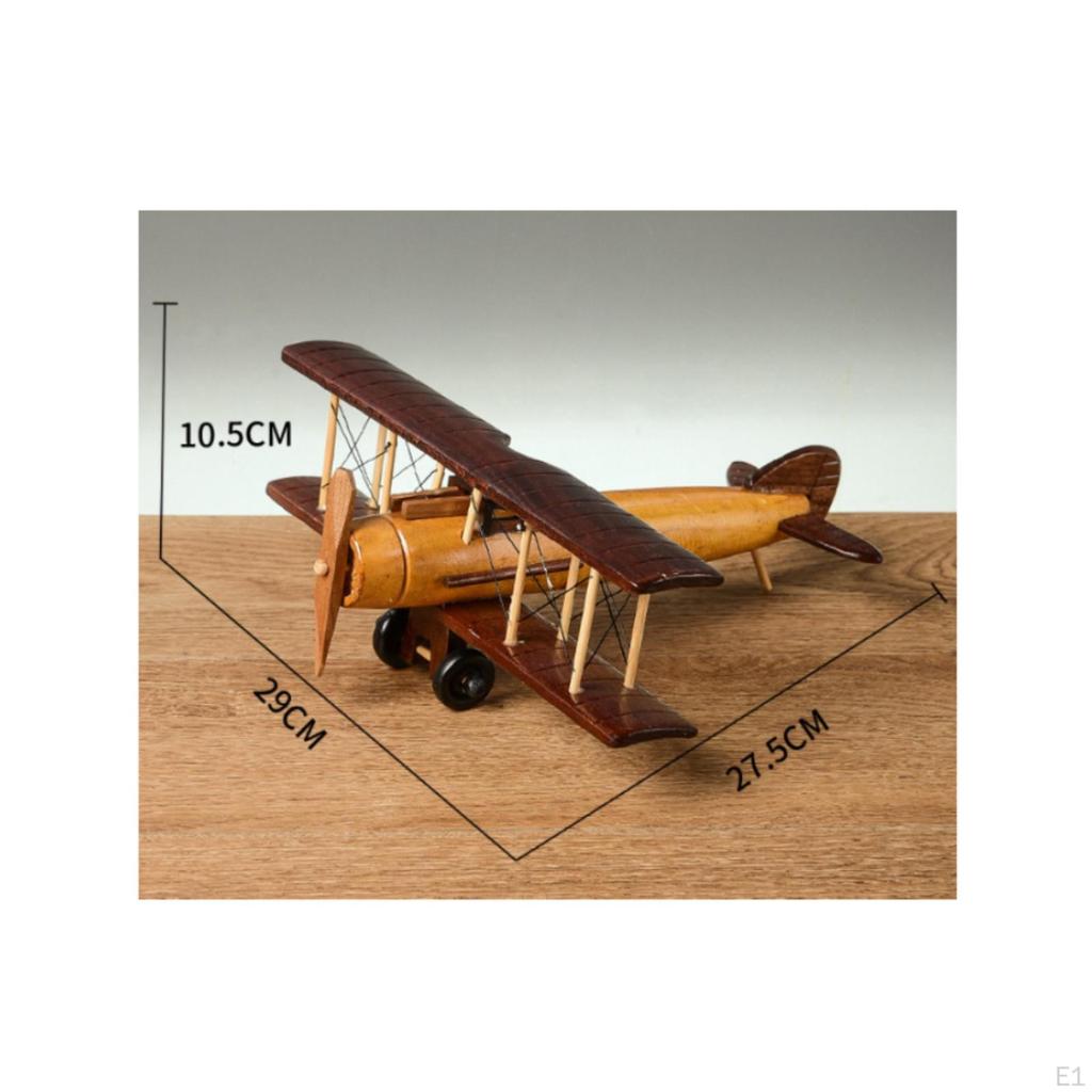 Modellino di Biplano in Legno Fatto a Mano Aereo Vintage Ornamento Rustico per Equipaggio di Volo,