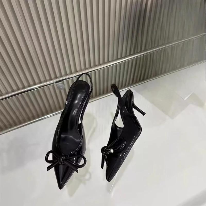 Dámské sandály Baotou Letní Nové Špičaté Mělké Ústa Motýlí Uzel Nazouvací Odolné proti Opotřebení Vysoké Podpatky