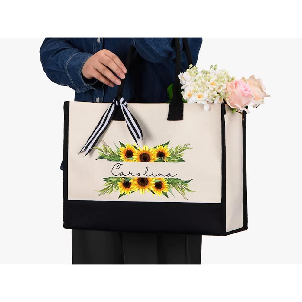 Personalized Sunflower Tote Bag Floral Gift for Mom Teacher Grandma Sunflower Lovers Birthday Bridal Shower Honeymoon Trip Gift 1pcs 43x30x20cm