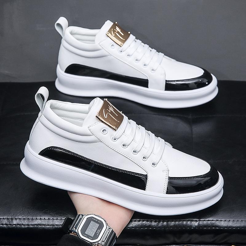 

Мужские белые модные кроссовки с высоким верхом, осенние новинки, сочетание металлических цветов, кеды, молодежный трендовый бренд, корейская мода 41