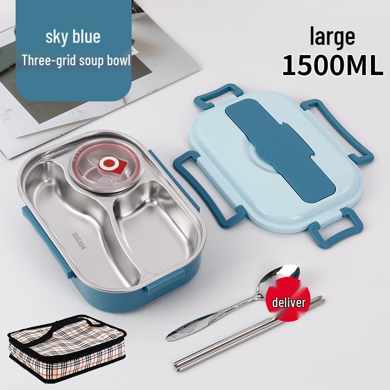 Fiambrera Bento Portátil de Acero Inoxidable 304 con Separadores – Gran Capacidad, Diseño de Hebilla Cuadrada, Estilo Nórdico para Estudiantes