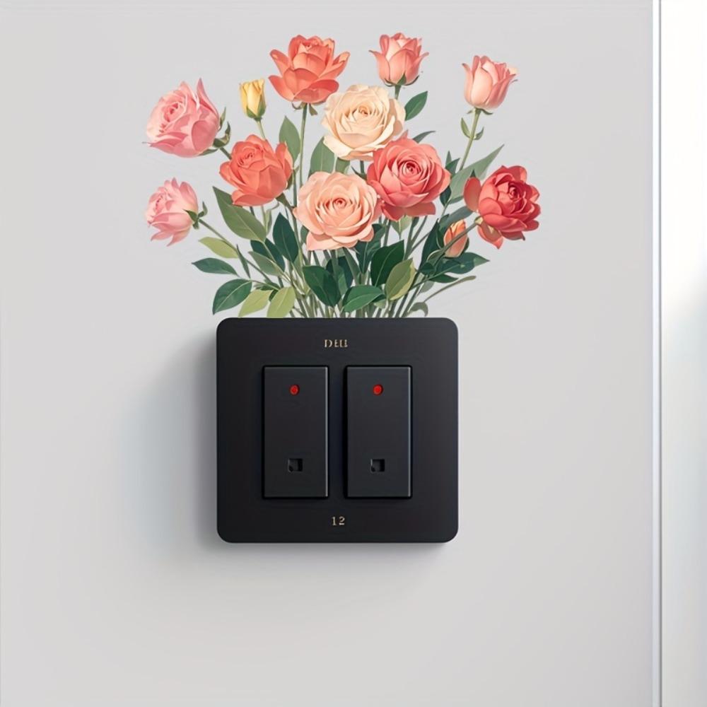 1pc Elegant Pink Floral for Switch Sticker - Self-Adhesive, Removable & Reusable Wall Decal for Bathroom.