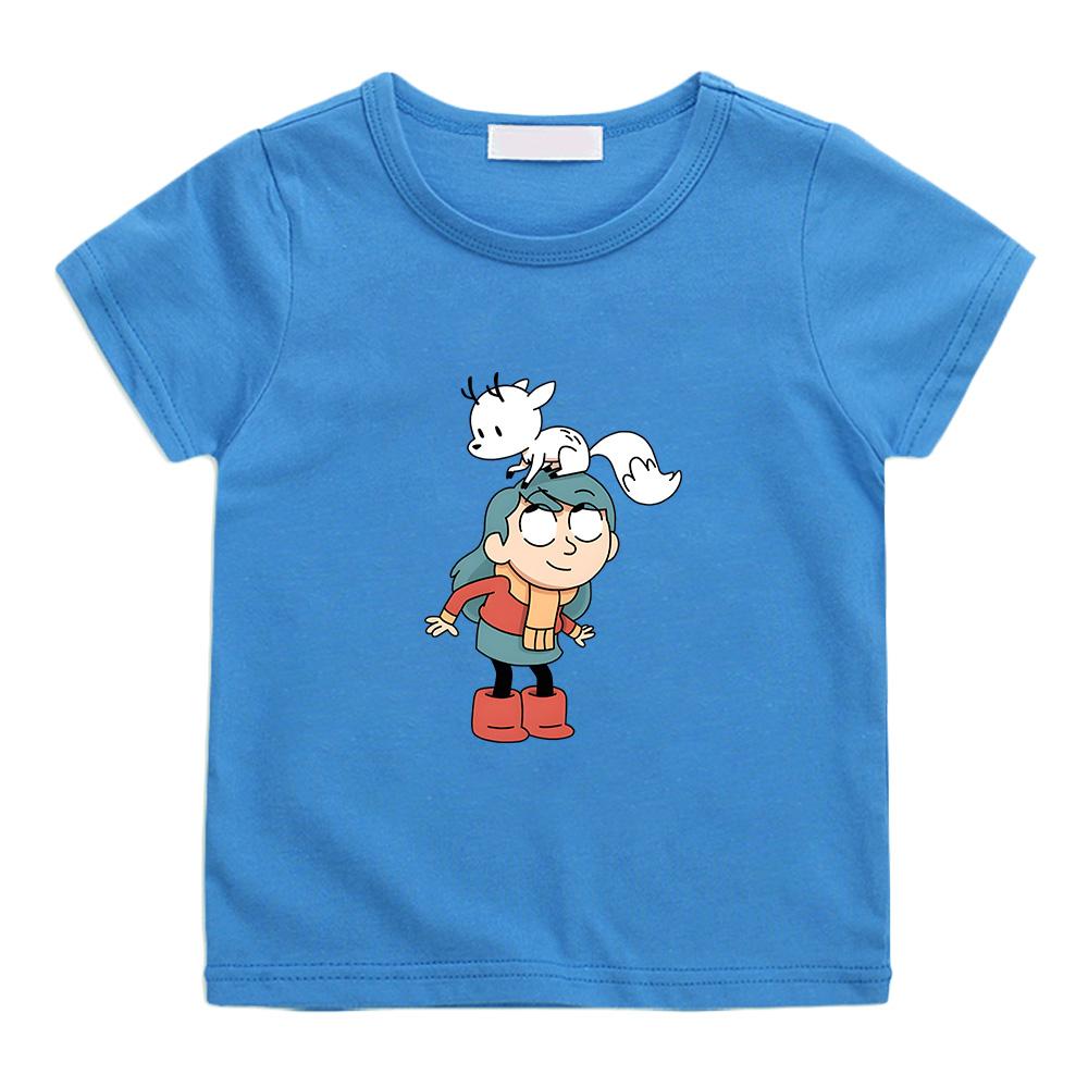 Hilda y Twig Juegan Juntos Camiseta con Estampado de Anime Niñas Lindas Niños Kawaii Tops para Niños Verano Tendencias Creativas Camisetas Ropa de Algodón