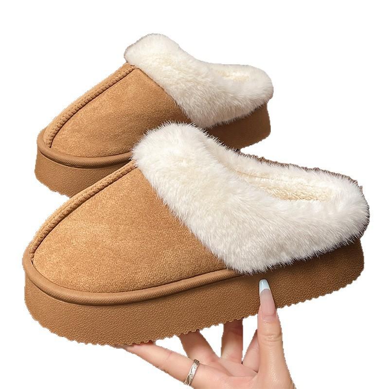 2025 new winter platform cotton slippers women's non-slip breathable warm home fluffy slippers snow boots cotton shoes