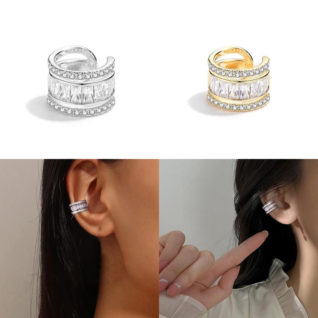 Ear Layer Three Clips Without Ear Holes Square Diamond C Shaped Gift Earrings