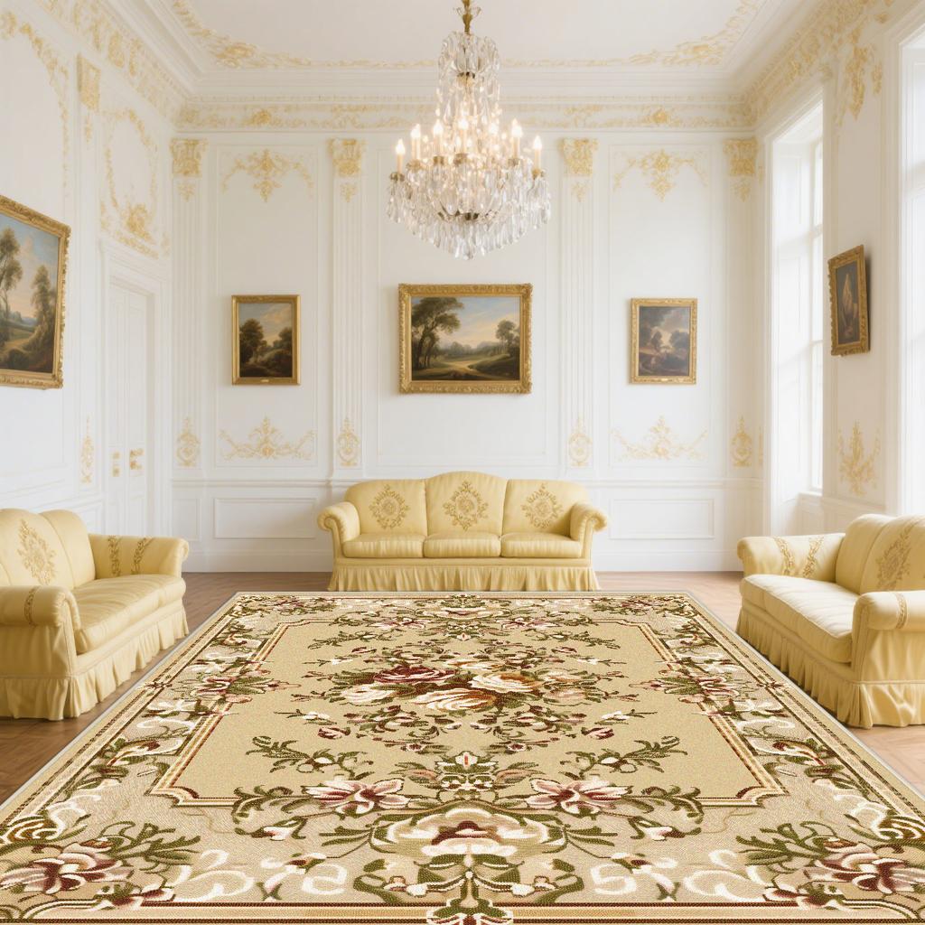 Alfombra Clásica Europea para Sala de Estar Flor Planta Lujo Pelo Alto Decoración Dormitorio Alfombra Salón Vestidor Antideslizante Suave Felpudo