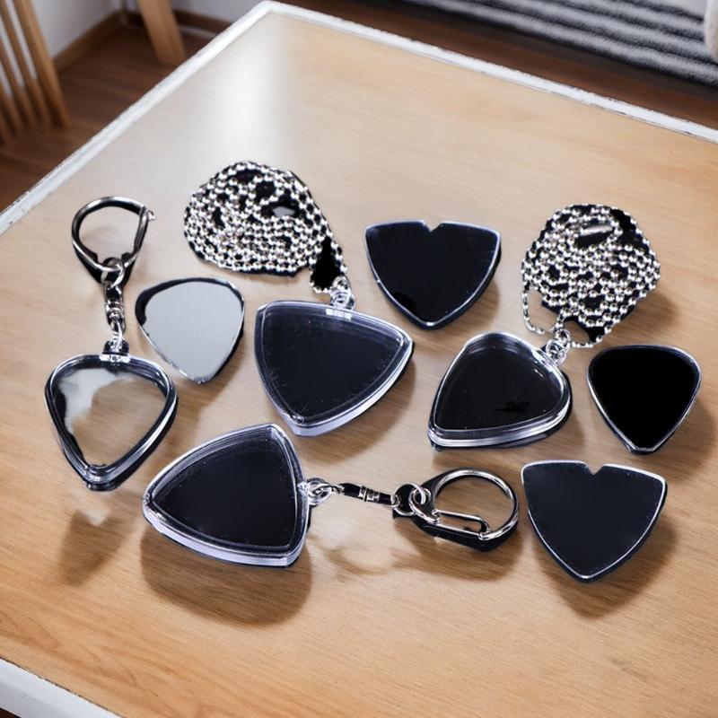 Clear Storage Box for Guitar Picks; Heart Model Collection Case with Keyring Attachment