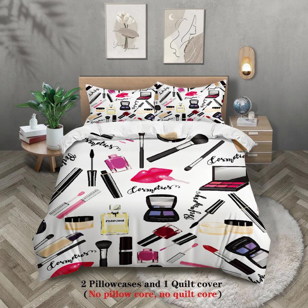 3pcs Cosmetic Makeup Bedding Sets 3D Printed Cosmetics Pattern Duvet Cover Sets With Pillowcases No Filling