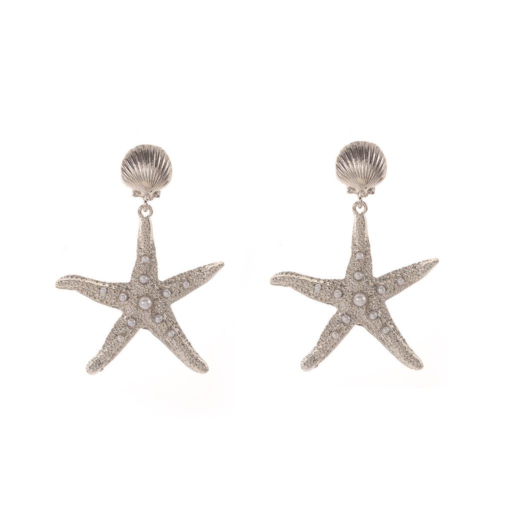 Summer ocean style diamond studded starfish earrings Bohemian vacation style trend exaggerated fashion earrings for women