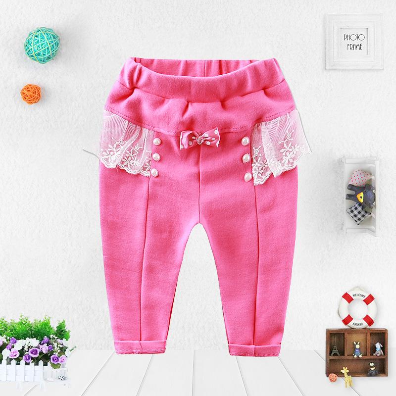2 Pcs/lot Little Q Children's Clothing British Style Lace Patchwork Beads Trousers Baby Pure Cotton Soft Clothes Girls Kid Fashion Pants