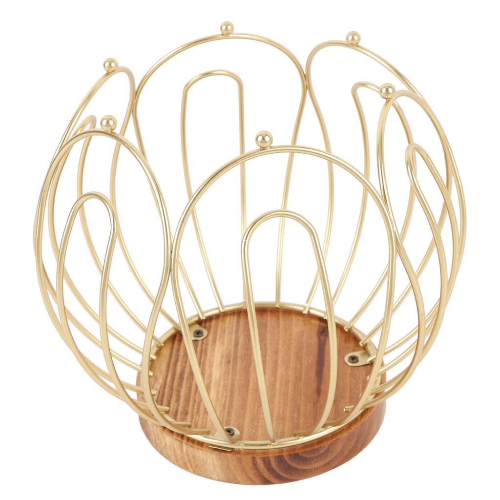 Coffee Pod Holder Basket with Wooden Base Wrought Iron Metal Wire Coffee Capsule Holder for Home Countertop Table