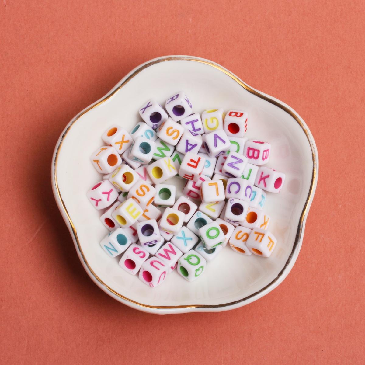 

Hanmade Accessories Square Letter Loose Beads Materials Fashion Acrylic Bracelet Necklace Cube DIY 6mm 30pcs Jewelry Making