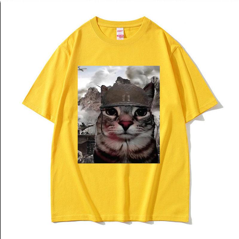 Thousand Yard Stare Funny Cat Meme T Shirts Men Womens Fashion Casual Short Sleeve Tshirts Cotton Oversized Tshirt Streetwear