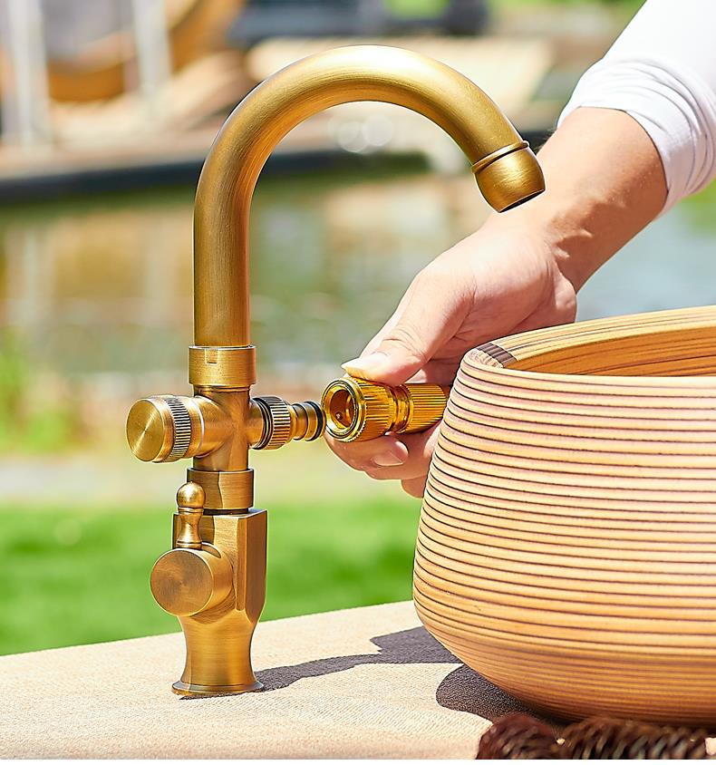 Antique copper hot and cold water Kitchen faucet European outdoor mop pool balcony faucet outdoor pool garden double out