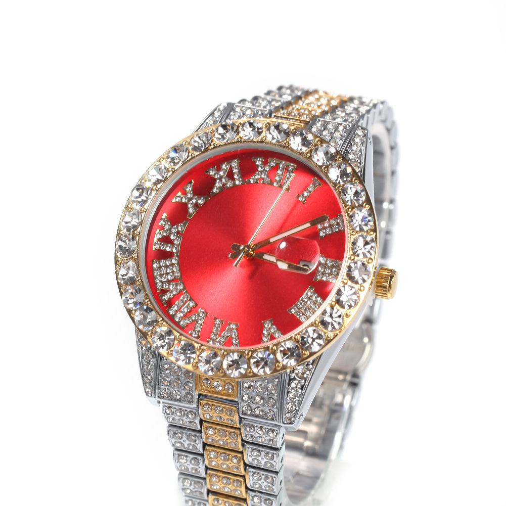 Roman Numerals Diamond-encrusted Men's Watch Trendy Brand Green-faced Large Dial Quartz Watch, One Piece Is Sent On Behalf of Others.