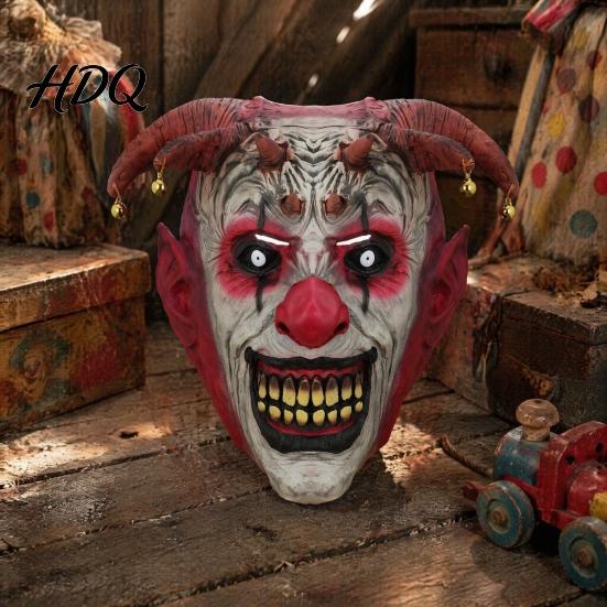 Scary Costume Accessories for Halloween Devil Horns Mask with Bell Decor Breathable Comfortable Face Mask Latex Headgear Adult Cosplay Props Horror