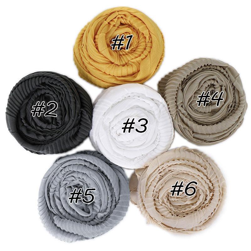 New monochrome cotton and linen pleated scarf in summer, high-quality solid-color pleated cotton and linen head scarf