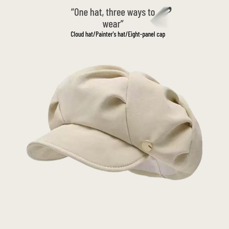 Damen-Falten-Wolken-Barett mit Gesichtsbedeckung - Retro Achteckiger Hut für Reisen und Freizeit Koreanischer Stil.