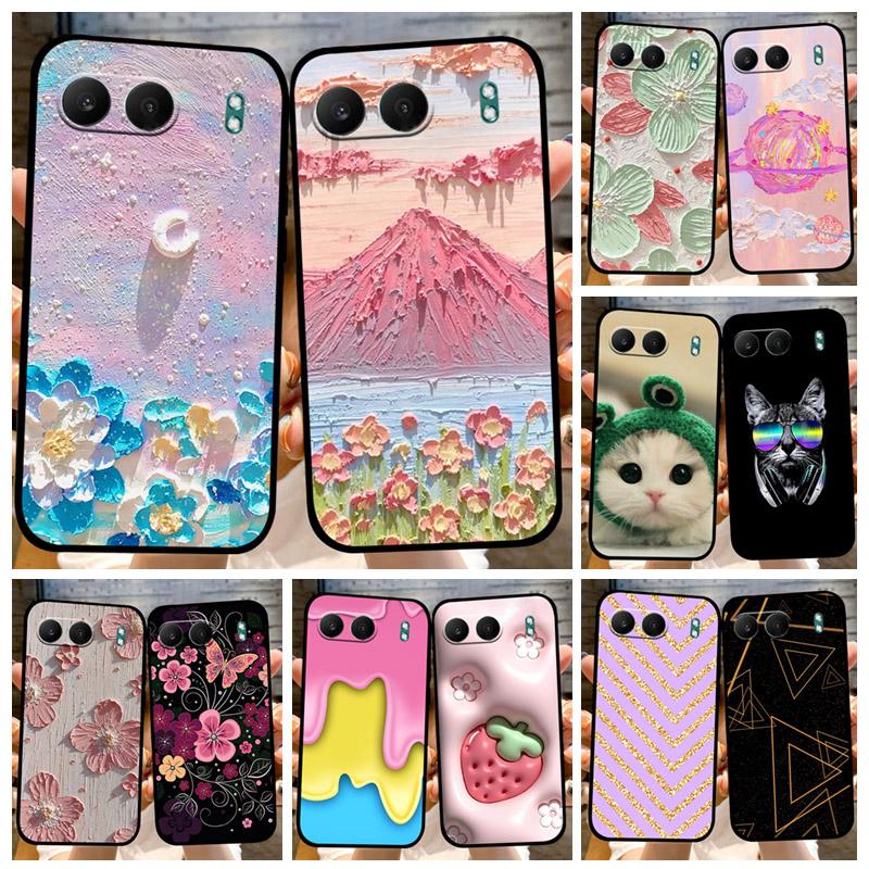 For OnePlus Nord 4 5G Phone Case Cute Cartoon Flowers Black Silicone Soft Back Cover For OnePlus Nord 4 5G ShockProof