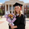 Crochet Graduation Theme Bouquet Handmade Artificial Sunflower Puff Flower Bouquet with Doll 2026 Grad Party Gifts for Graduation Birthday Home Decor