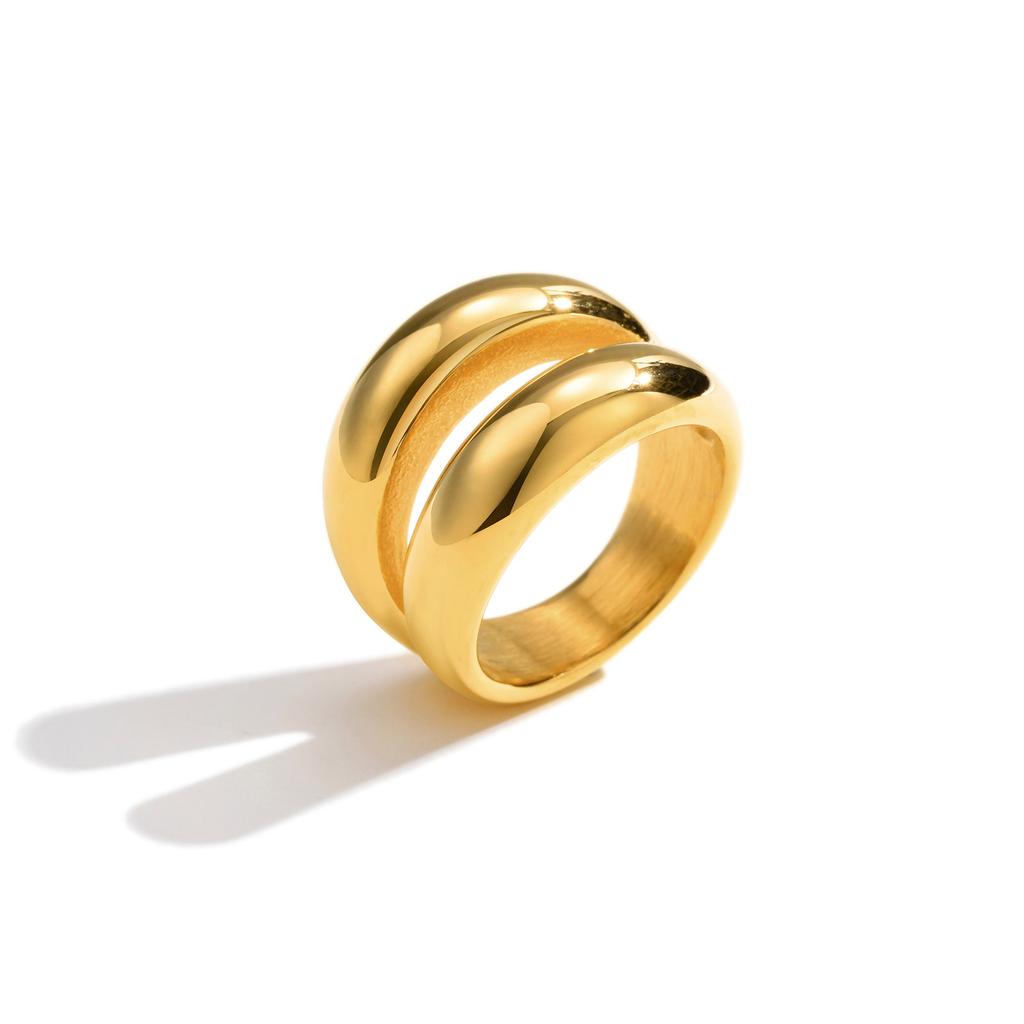 Fashion Double Layers Ring For Women,Stainless Steel Gold Color Minimalist Rings,Geometric Ring Jewelry Gifts