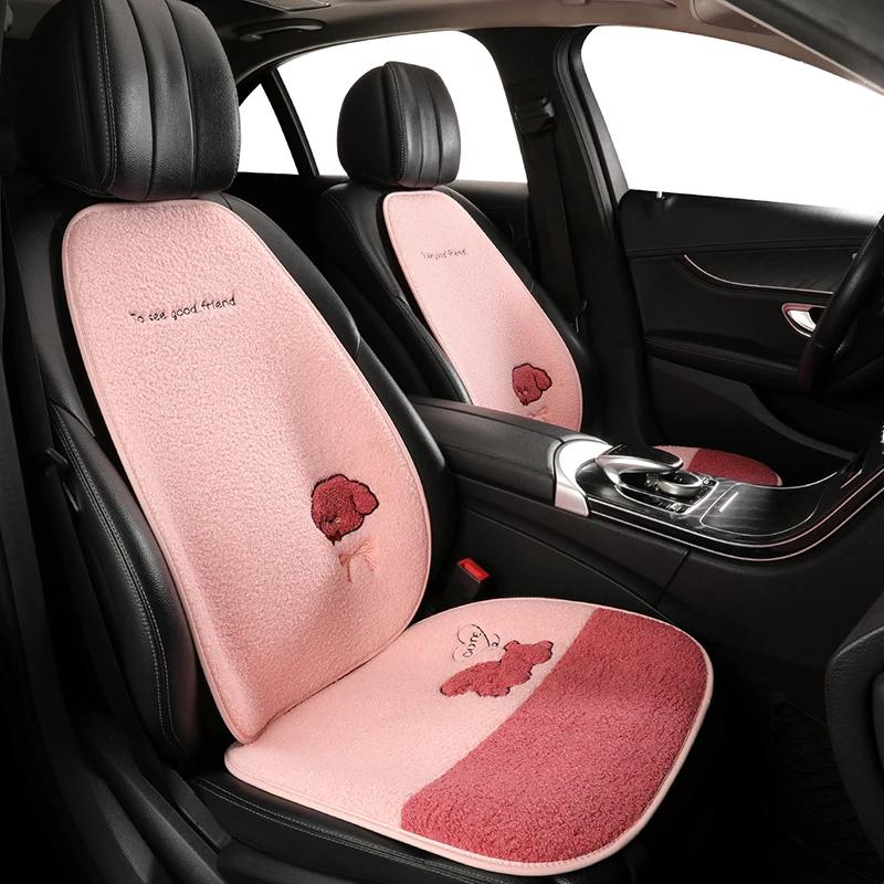 5 Seats Funny Puppy Car Seat Cover Fleece Fabric PU Leather Warm Comfortable Quick Installation Fits Most Cars