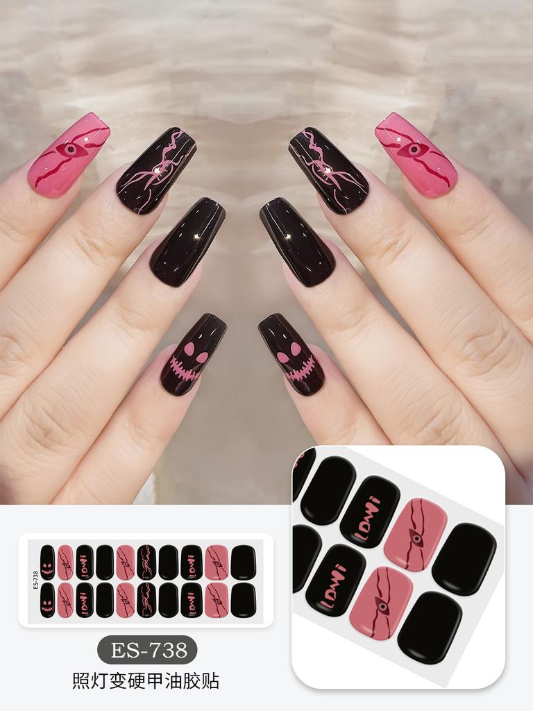 20 Pcs Halloween Christmas UV Semi Cured Gel Nail Stickers Self Adhesive Long Lasting Popular Nail Art Wraps