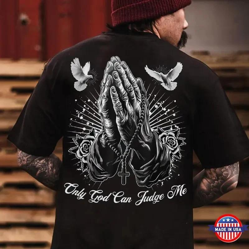 ONLY GOD CAN JUDGE ME Praying Gesture&Pigeon Print Men s T-Shirt XXL
