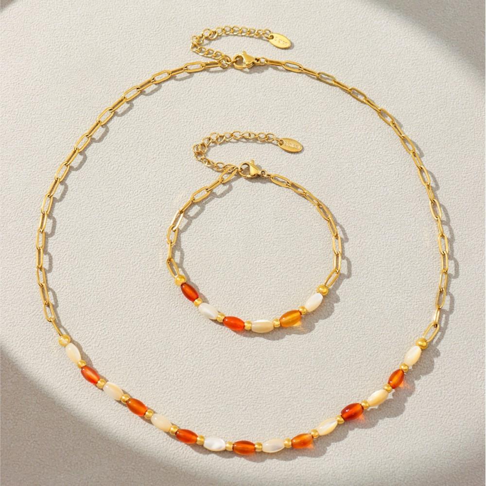 Chain Necklace Bracelet In Stainless Steel 18k Gold Plated With Agate And Shell Beads Necklaces Bracelets For Women