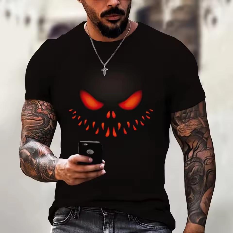 Men's T-shirt Devil Graphics Short Sleeved O Neck Streetwear Tops Tee Loose Outdoor Sportshirt Outdoor Oversized Clothing