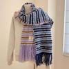 Dolly Para Warm Striped Knit Wool Scarf with Fringe, Winter Cold Protection Accessory (Purple)