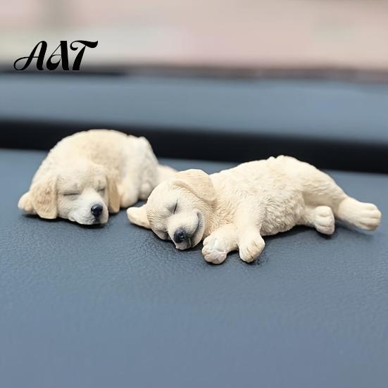 Small Dog Statue for Car Dashboard 2Pcs Sleeping Resin Figurine, Cute Puppy Decor Durable Ornament Women, Mini Calming Desk, Gift Lovers Center