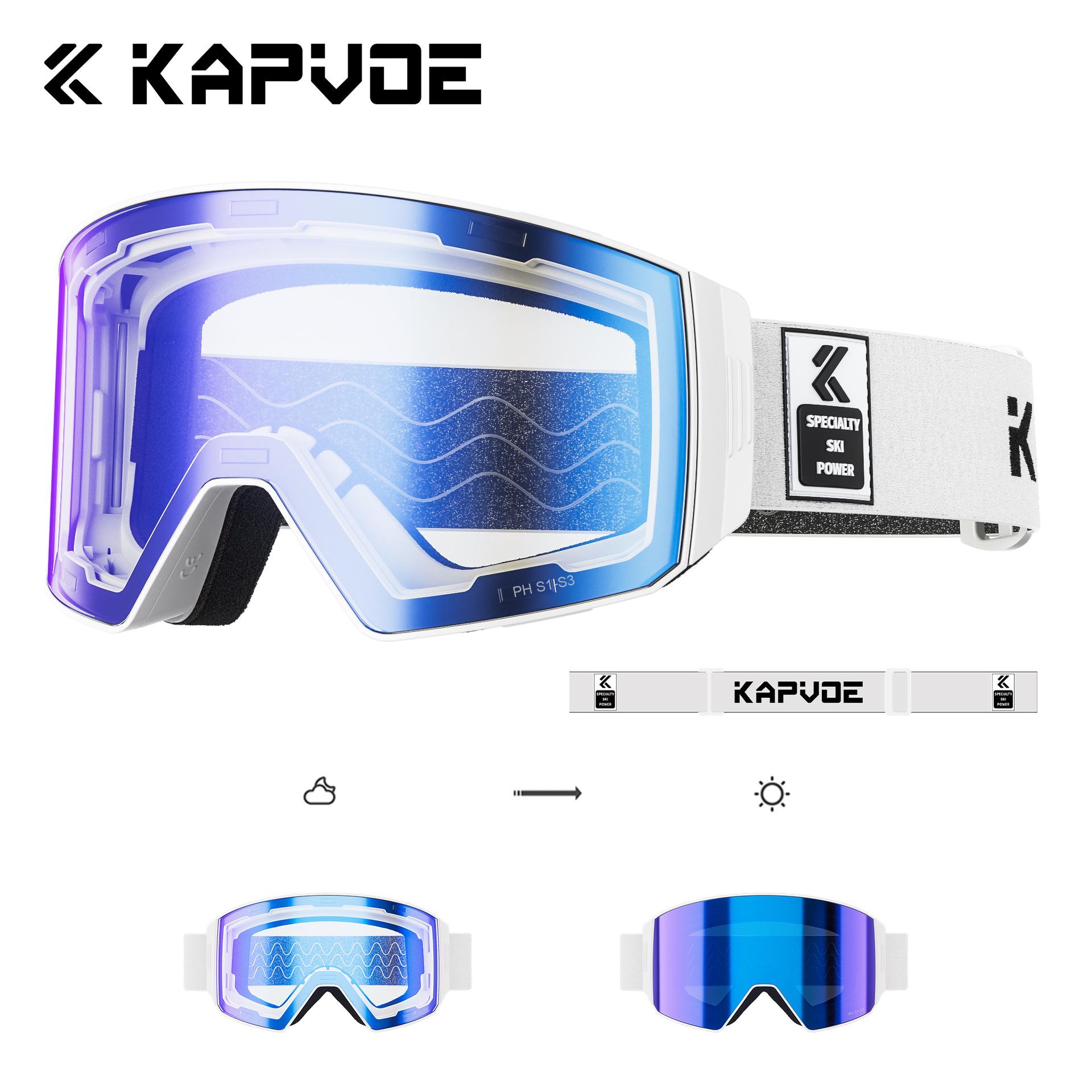 

KAPVOE Color-Changing Anti-Fog Ski Goggles with Magnetic Buckle for Outdoor Sports